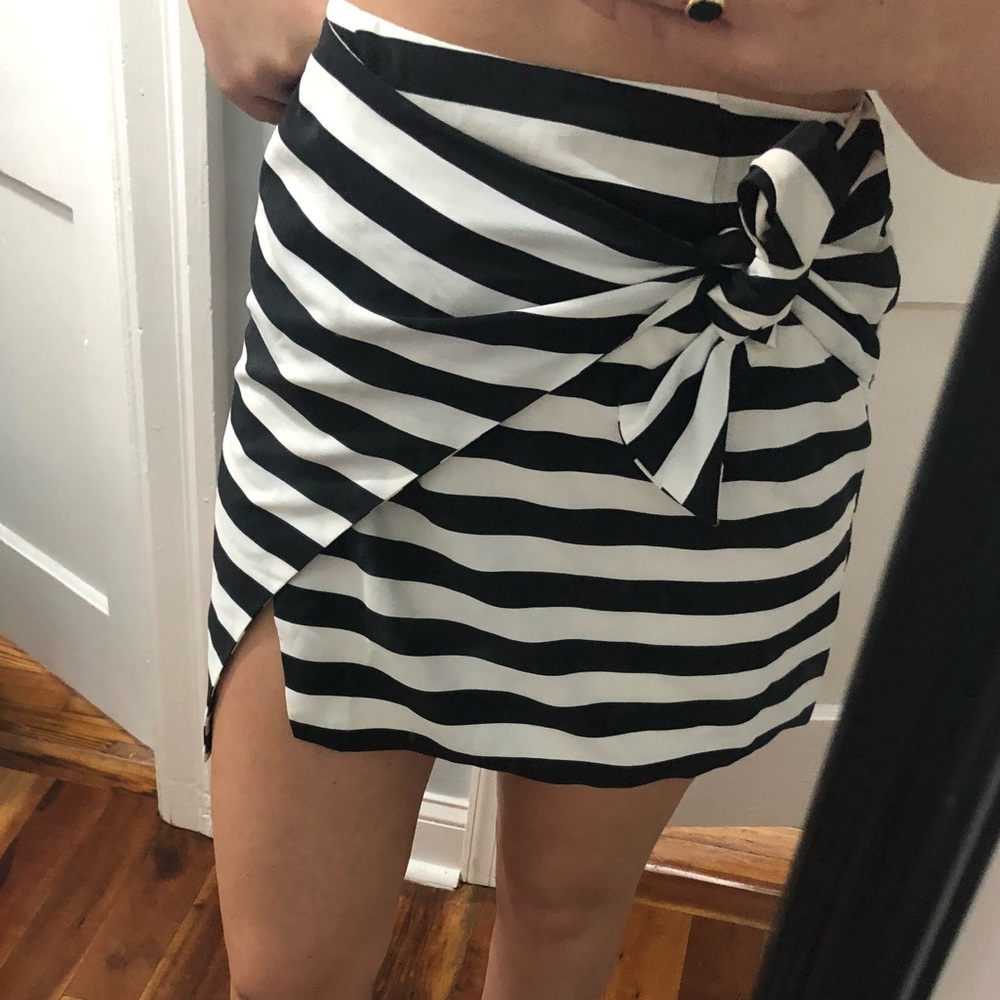 Black & white striped wrap asymmetrical skirt
